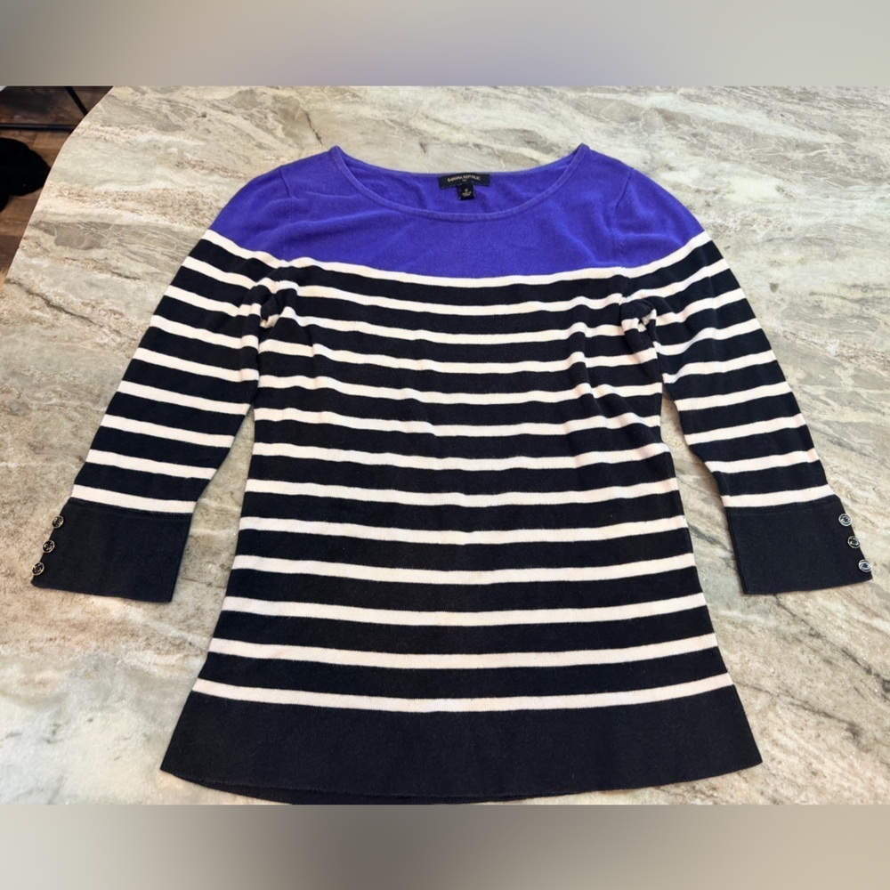 Banana Republic Striped Knit Sweater Purple Hem Long Sleeve Women’s M